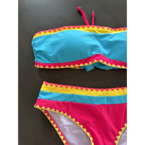 Sexybody Bandeau Bikini Strapless Bikini Neon Color Block Two Piece swimsuit S - Picture 8 of 13